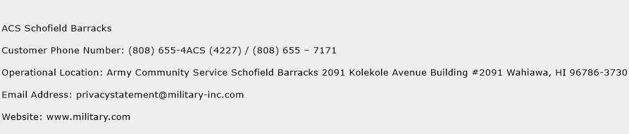 ACS Schofield Barracks Phone Number Customer Service