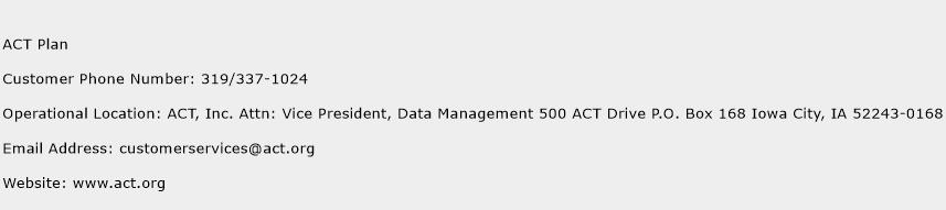 ACT Plan Phone Number Customer Service