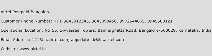 Airtel Postpaid Bangalore Phone Number Customer Service