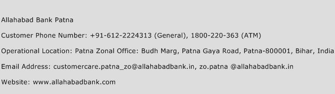Allahabad Bank Patna Phone Number Customer Service