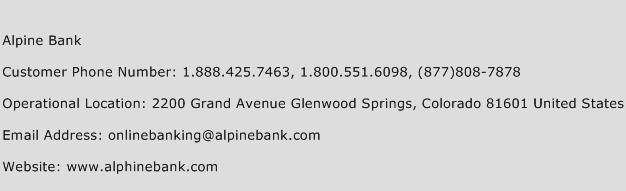 Alpine Bank Phone Number Customer Service