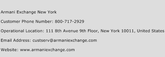 Armani Exchange New York Phone Number Customer Service
