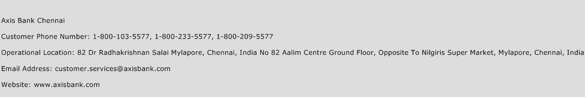 Axis Bank Chennai Phone Number Customer Service