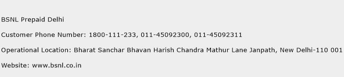 BSNL Prepaid Delhi Phone Number Customer Service