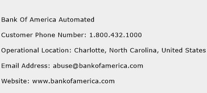 Bank Of America Automated Phone Number Customer Service