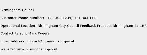 Birmingham Council Phone Number Customer Service