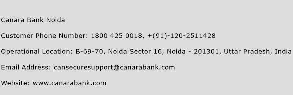 Canara Bank Noida Phone Number Customer Service