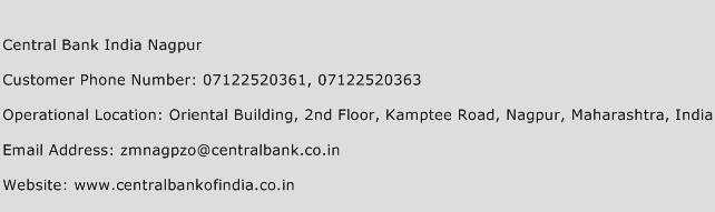 Central Bank India Nagpur Phone Number Customer Service