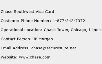 Chase Southwest Visa Card Phone Number Customer Service