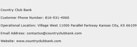 Country Club Bank Phone Number Customer Service