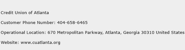 Credit Union of Atlanta Phone Number Customer Service