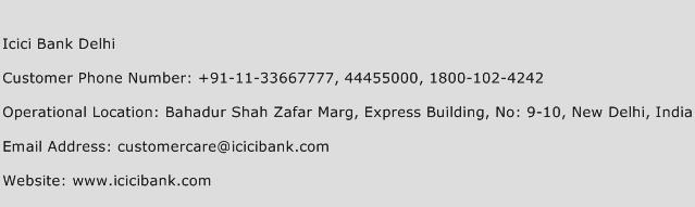 Icici Bank Delhi Phone Number Customer Service