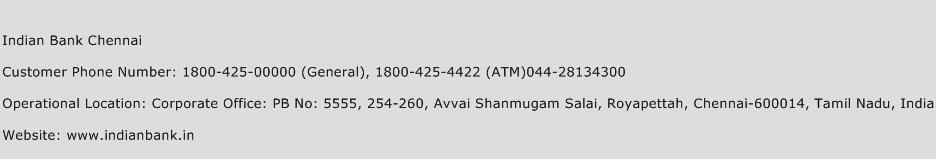 Indian Bank Chennai Phone Number Customer Service