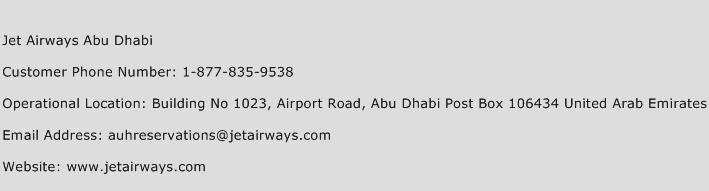 Jet Airways Abu Dhabi Phone Number Customer Service