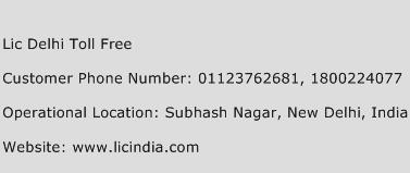 LIC Delhi Toll Free Phone Number Customer Service