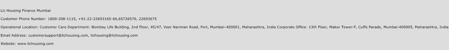 LIC Housing Finance Mumbai Phone Number Customer Service