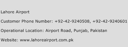 Lahore Airport Phone Number Customer Service