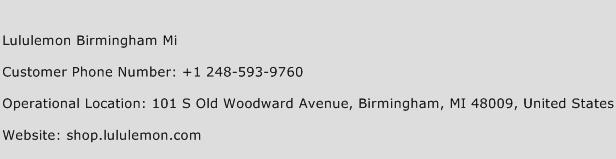 Lululemon Birmingham MI Phone Number Customer Service