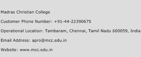 Madras Christian College Phone Number Customer Service