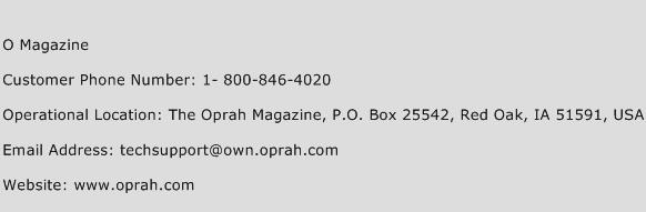 O Magazine Phone Number Customer Service