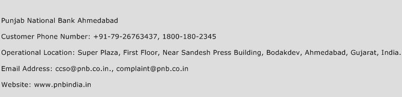 Punjab National Bank Ahmedabad Phone Number Customer Service