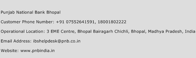 Punjab National Bank Bhopal Phone Number Customer Service