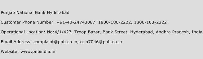 Punjab National Bank Hyderabad Phone Number Customer Service