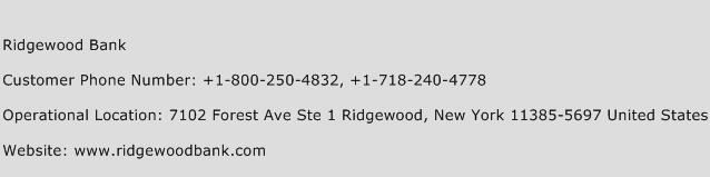 Ridgewood Bank Phone Number Customer Service