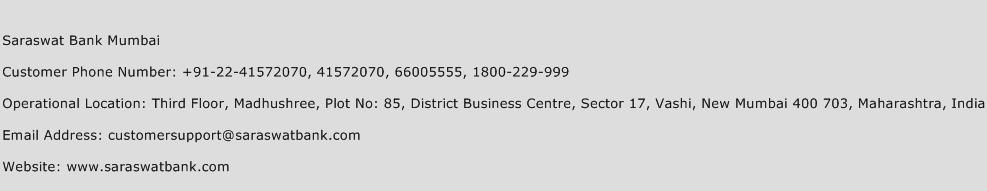 Saraswat Bank Mumbai Phone Number Customer Service
