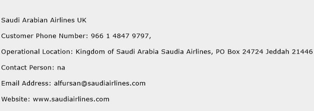Saudi Arabian Airlines UK Phone Number Customer Service