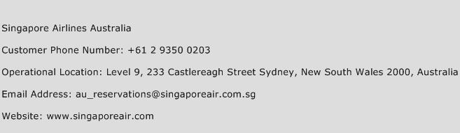 Singapore Airlines Australia Phone Number Customer Service