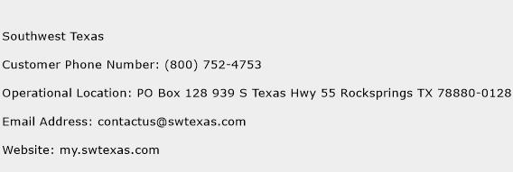 Southwest Texas Phone Number Customer Service