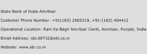 State Bank of India Amritsar Phone Number Customer Service