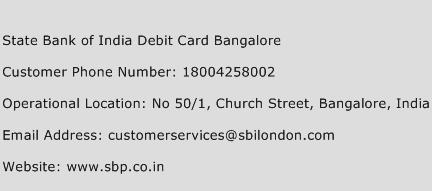 State Bank of India Debit Card Bangalore Phone Number Customer Service