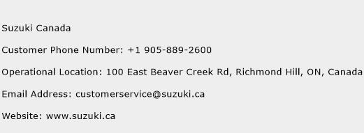 Suzuki Canada Phone Number Customer Service