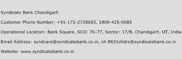 Syndicate Bank Chandigarh Phone Number Customer Service