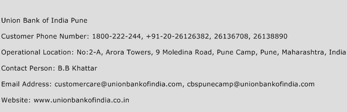 Union Bank of India Pune Phone Number Customer Service
