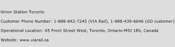 Union Station Toronto Phone Number Customer Service