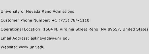 University of Nevada Reno Admissions Phone Number Customer Service