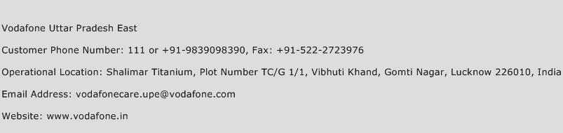 Vodafone Uttar Pradesh East Phone Number Customer Service