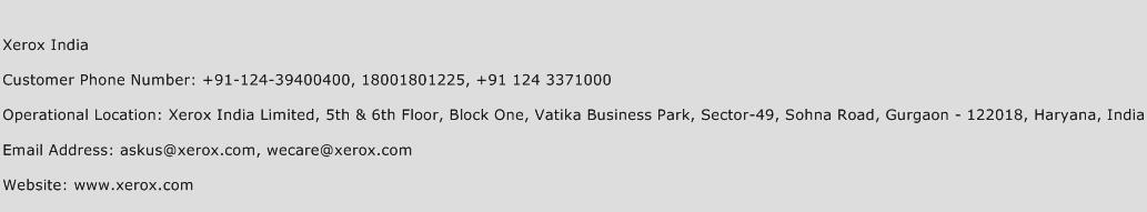 Xerox India Phone Number Customer Service