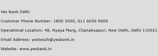 Yes Bank Delhi Phone Number Customer Service
