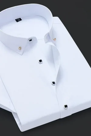 Men Short Sleeve Dress Shirt Summer Non-iron Solid Color Basic Business Formal Stretch Soft Wrinkle-resistant Office Tops NS5843
