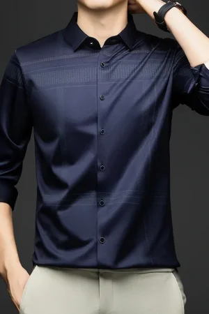BROWON Long Sleeve Man Shirt Solid Color Business Slim Work Shirt Man 2025 Autumn New Casual Striped Print Shirt Men's Wear