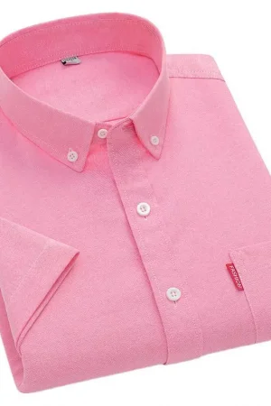 5XL Men's Summer Business Shirt High Quality Short Sleeve Fashion Beautiful Solid Color 100% Cotton Casual Oxford Man Clothing