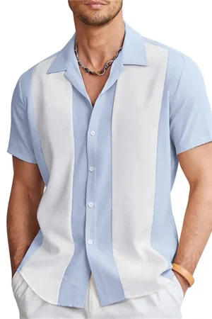 Fashion summer 2023 men's shirt bowling shirt button shirt casual short sleeve color matching lapels street daily men's 6 colors