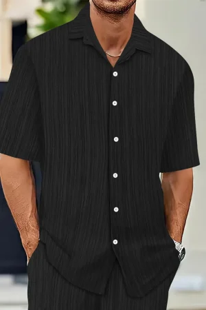 Hot Sale Men's Short-Sleeved Shirts Summer Solid Color Turn-down collar Casual Beach Style Plus Size